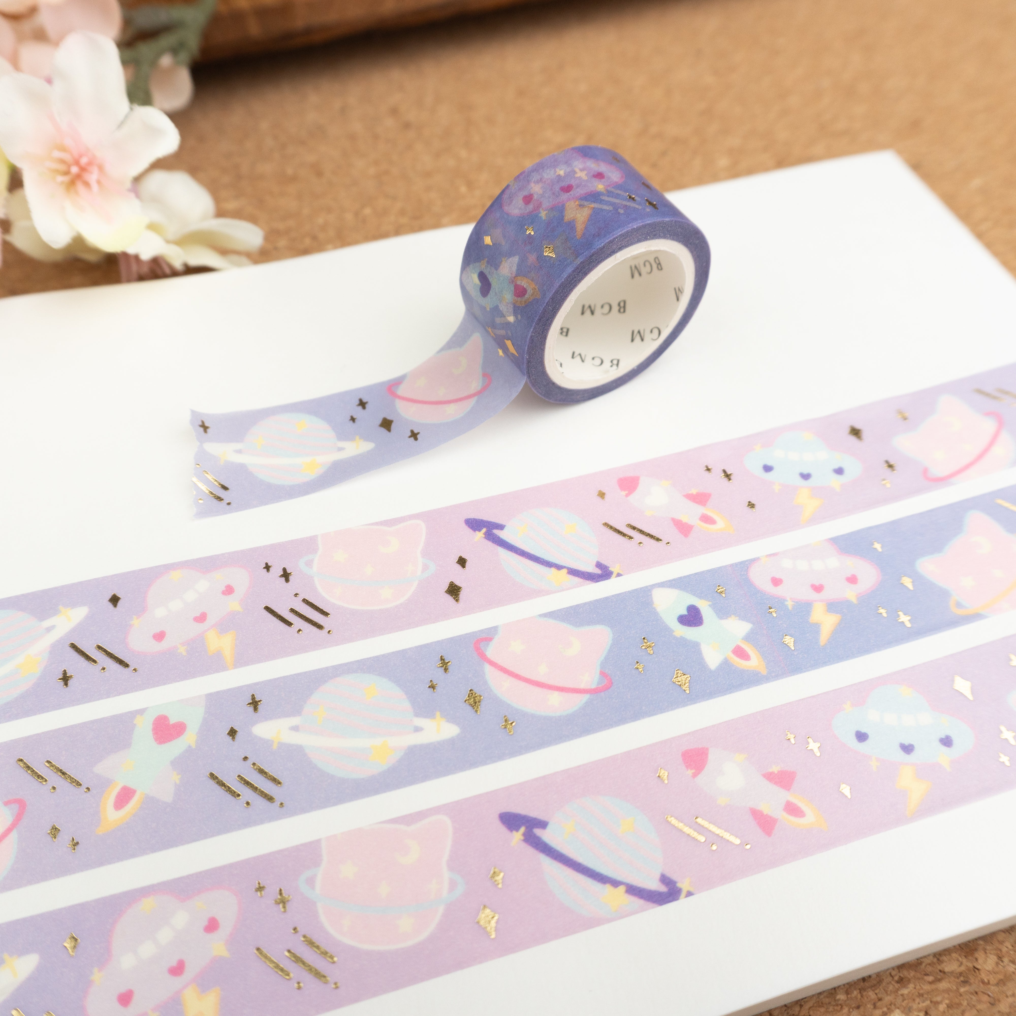BGM Washi Tape with Gold Foil - Out Of This World (20mm) Example