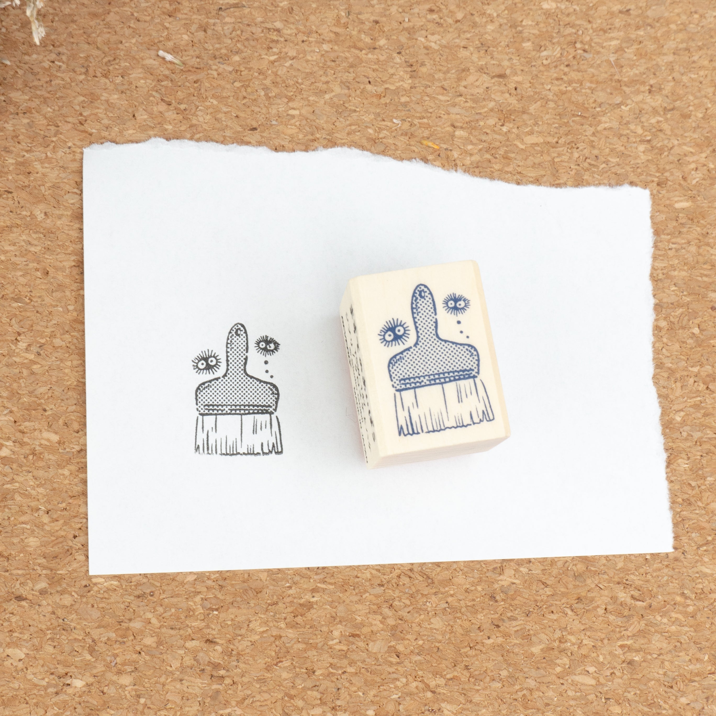 Beverly Studio Ghibli Rubber Wooden Stamp - Soot Spirits & Brush On paper