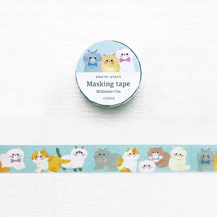 Papier Platz Washi Tape - Yoko Pouting Cats (20mm) White BG