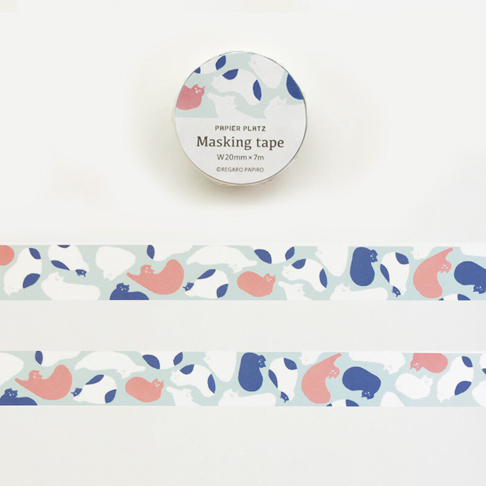 Papier Platz x Regaro Papiro Washi Tape - Cat Blobs (20mm) White BG