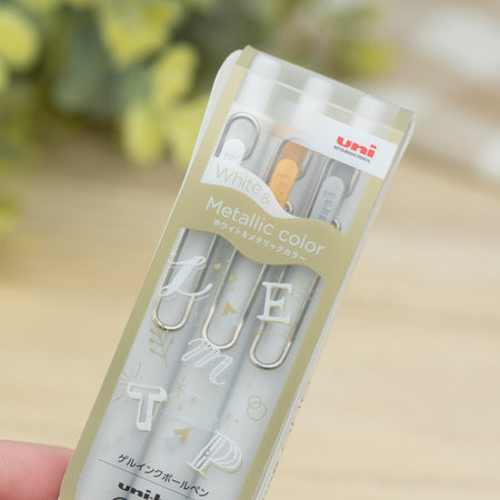 Uni-ball One Metallic Gel Pens White Orange and Grey