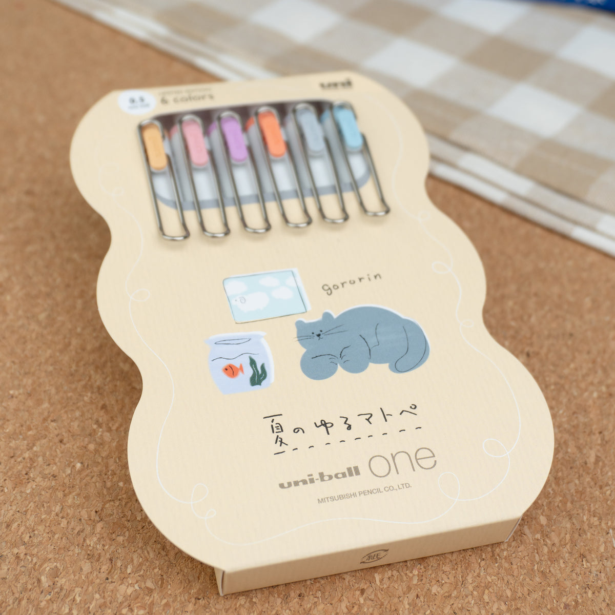 Uniball One 2024 Summer Yuru Matope Limited Edition Gel Pens - Set of 6 (0.38mm) Cat Medium