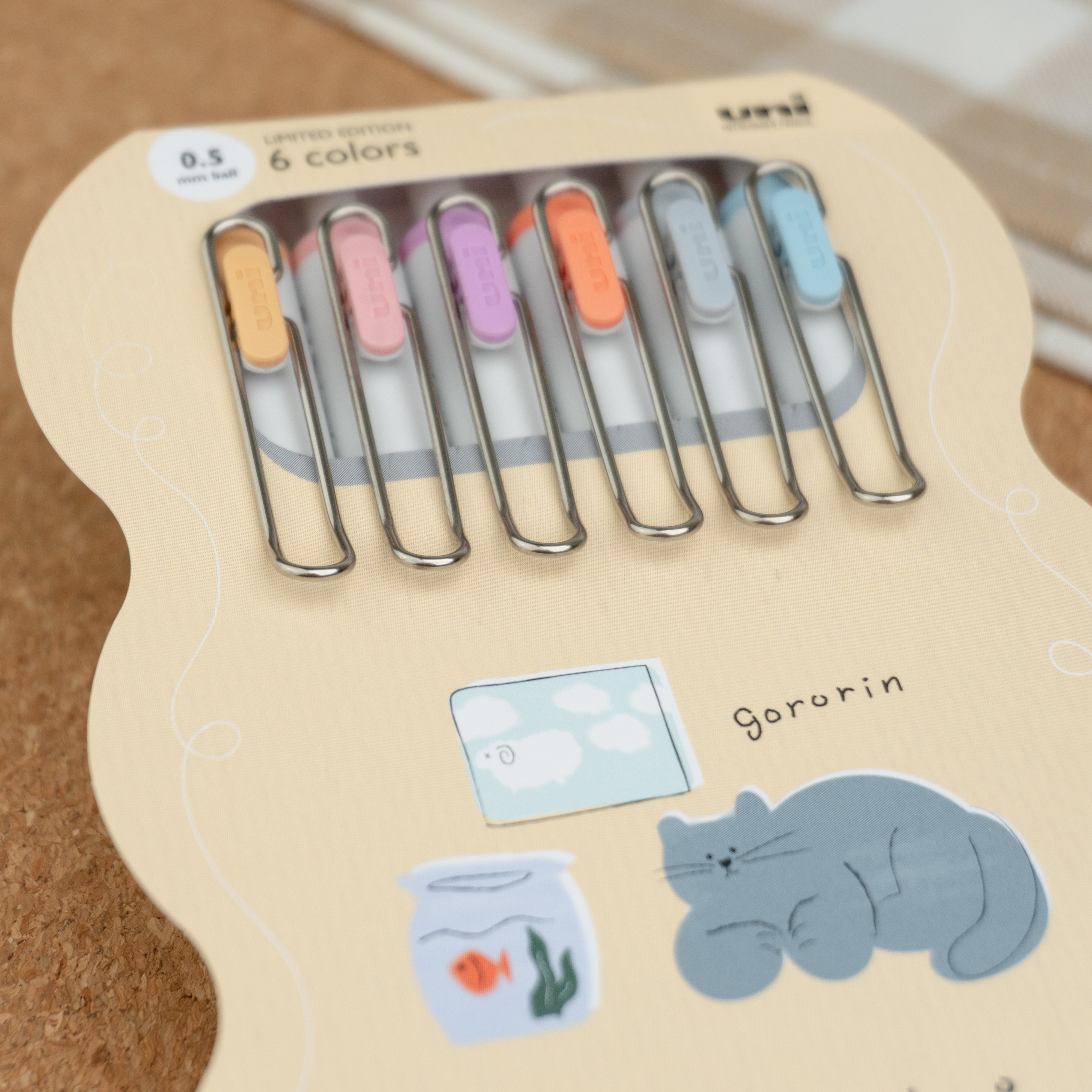 Uniball One 2024 Summer Yuru Matope Limited Edition Gel Pens - Set of 6 (0.38mm) Packaging Cat