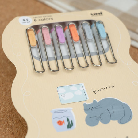 Uniball One 2024 Summer Yuru Matope Limited Edition Gel Pens - Set of 6 (0.38mm) Packaging Cat