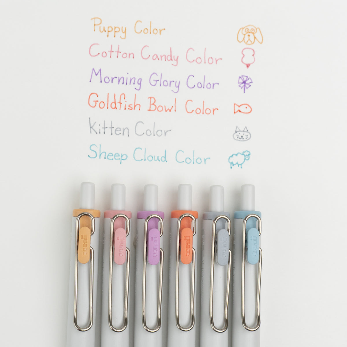 Uniball One 2024 Summer Yuru Matope Limited Edition Gel Pens - Set of 6 (0.5mm) Tilted