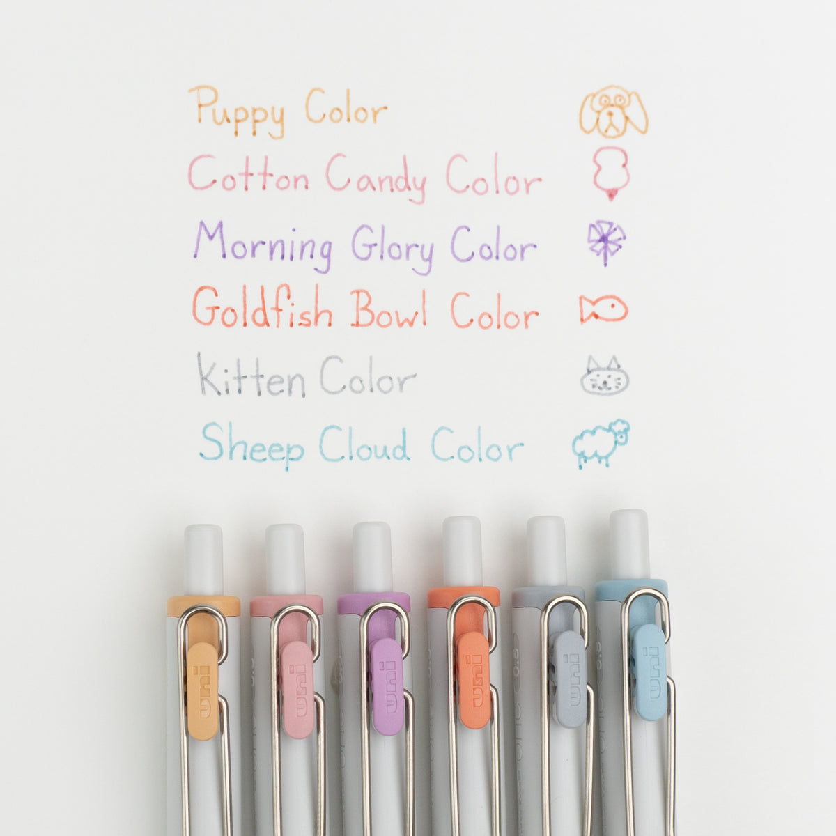 Uniball One 2024 Summer Yuru Matope Limited Edition Gel Pens - Set of 6 (0.5mm) Writing