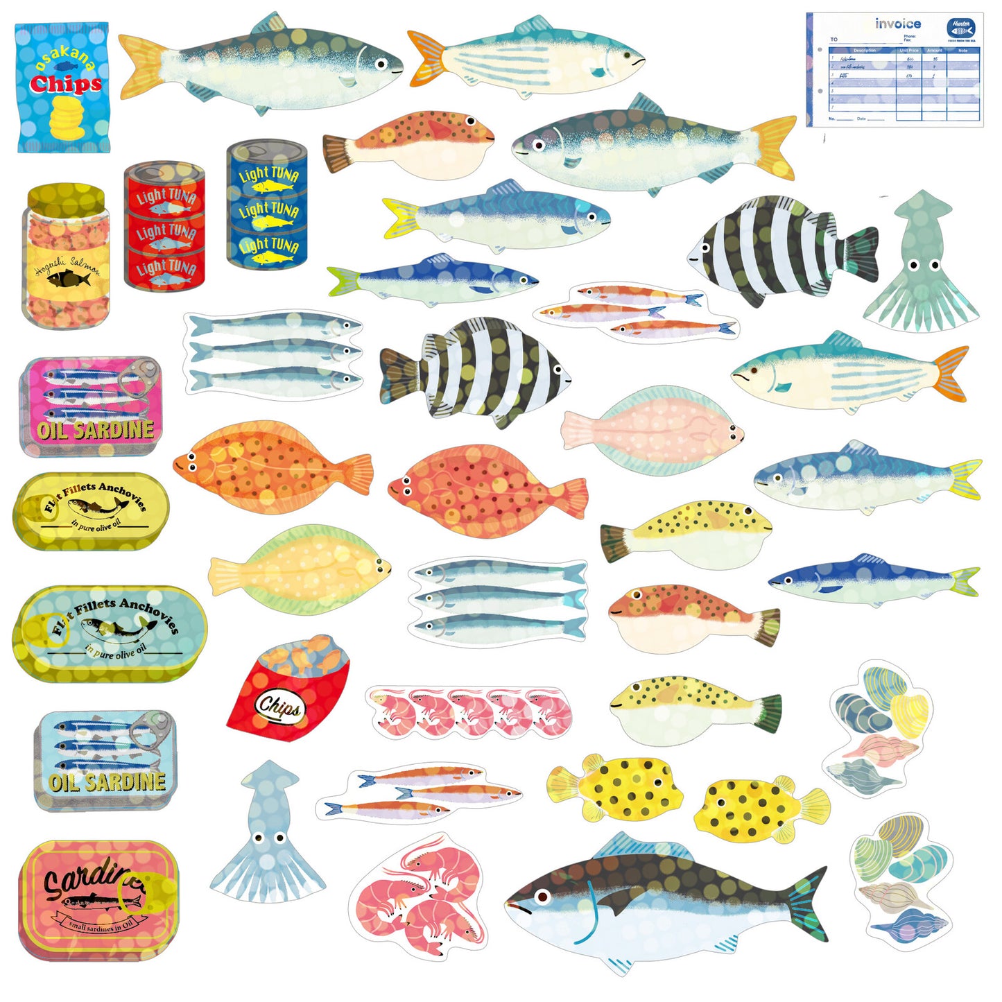 Miniature Shipping Box Flake Sticker Set - Fish – Saiko Stationery