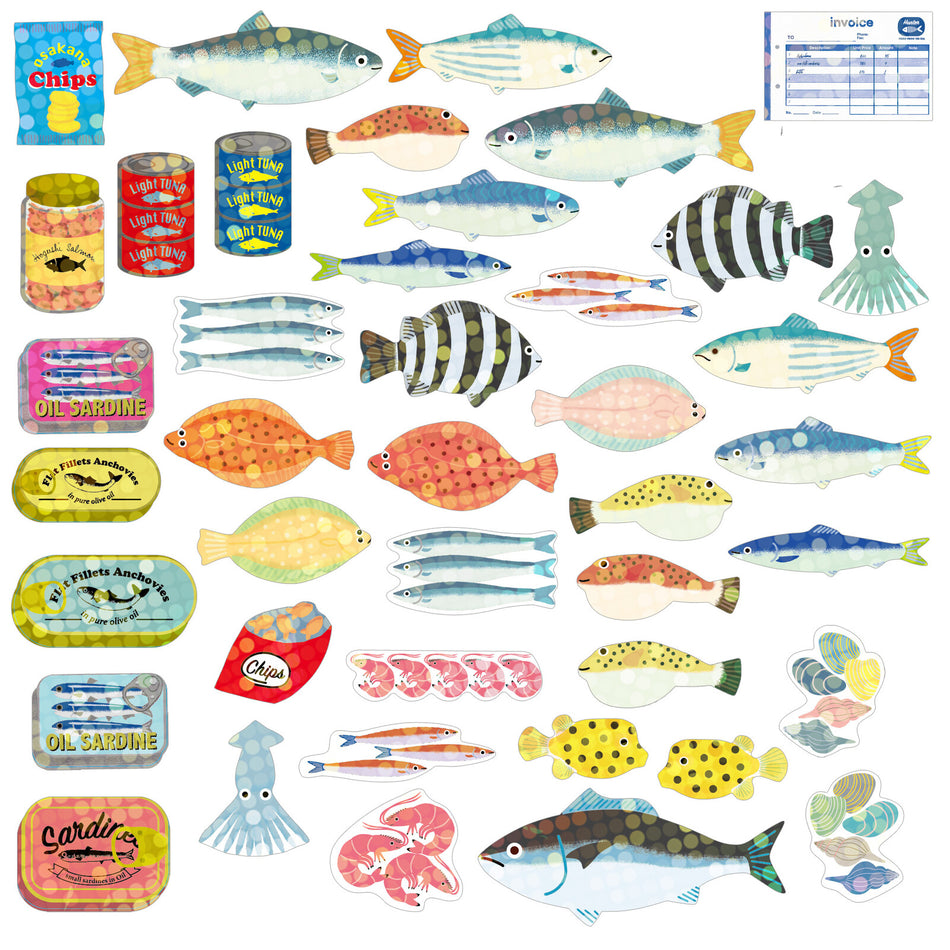 Miniature Shipping Box Flake Sticker Set - Fish