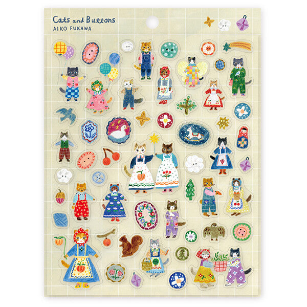 Cozyca x Aiko Fukawa Clear Sticker Sheet - Cats and Buttons