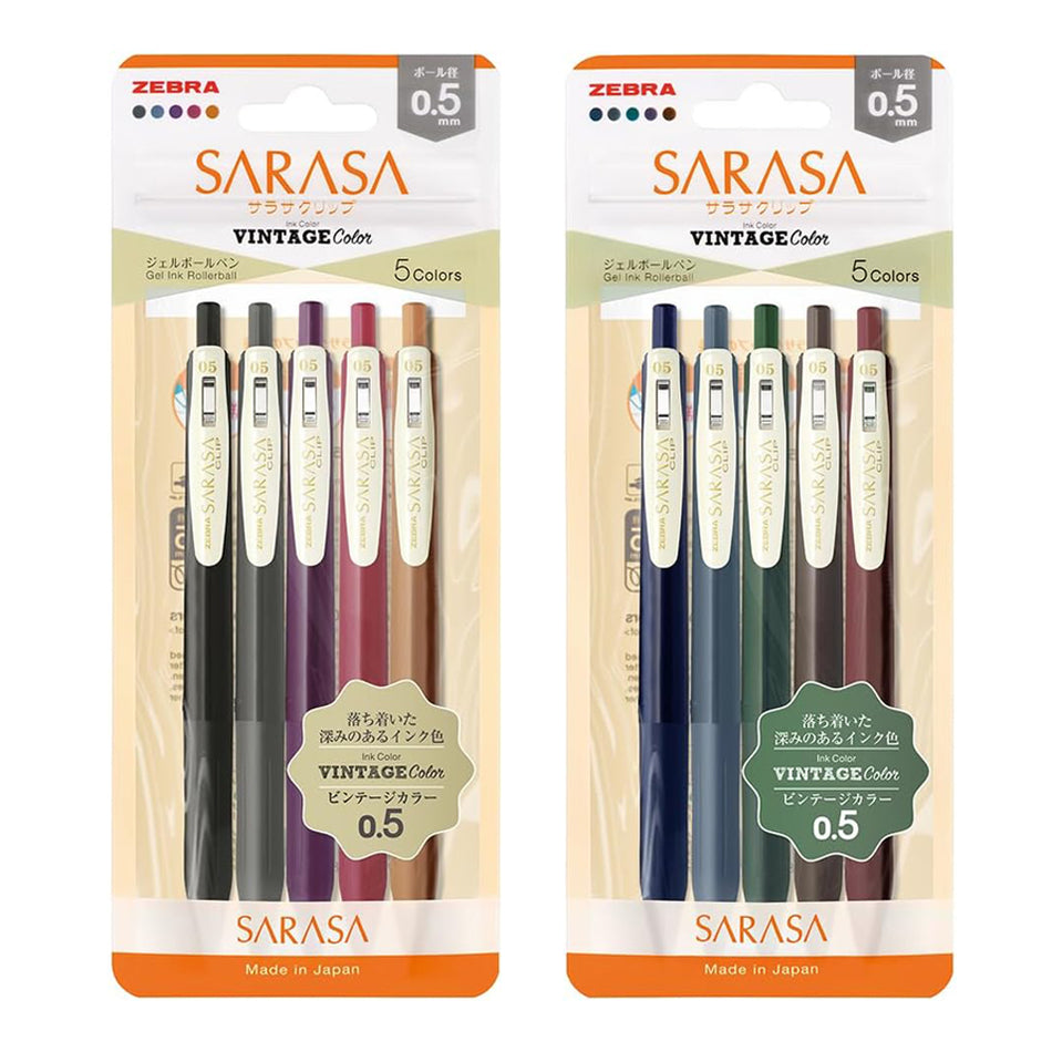 Zebra Sarasa Clip Gel Pen (0.5mm) - Vintage Color Sets (5 Pack)