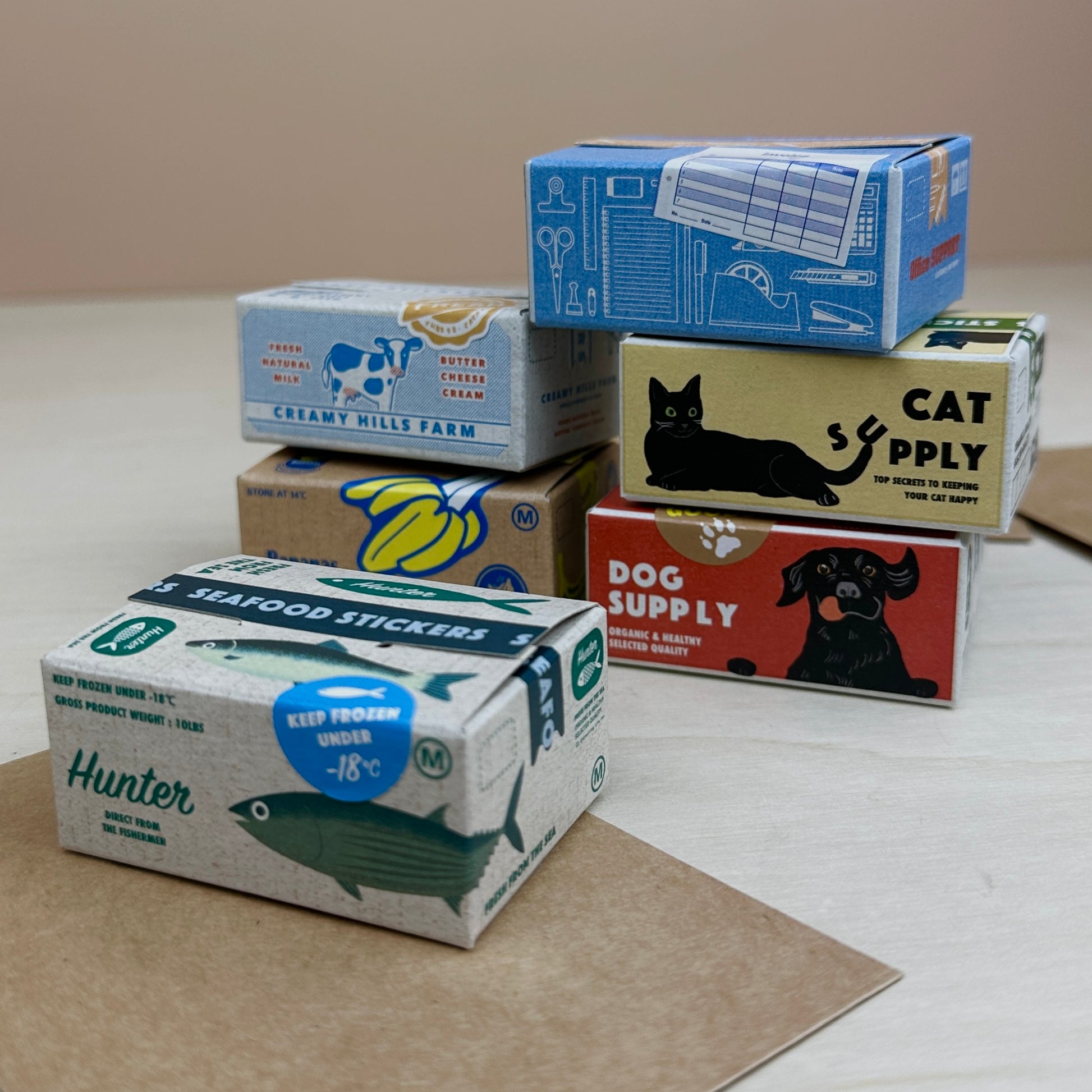 Miniature Shipping Box Flake Sticker Set - Fish