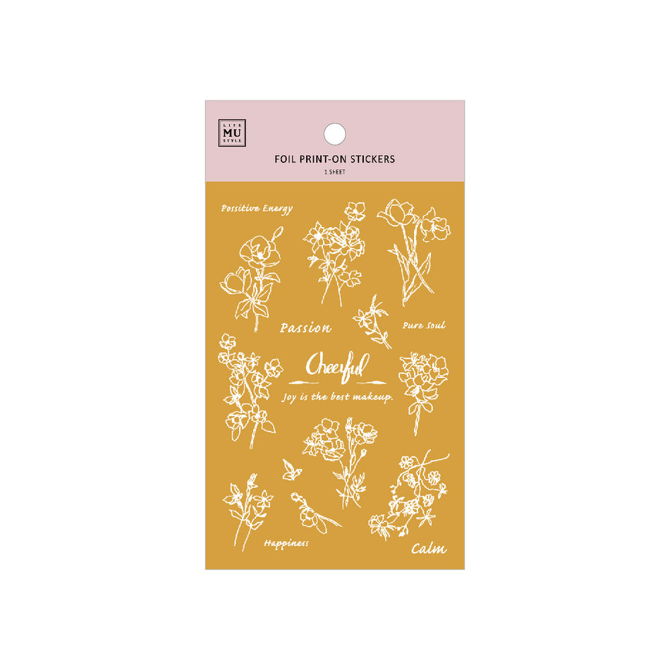 MU Gold Foil Print-On Transfer Sticker Sheet - No. 01 Cheerful Flowers