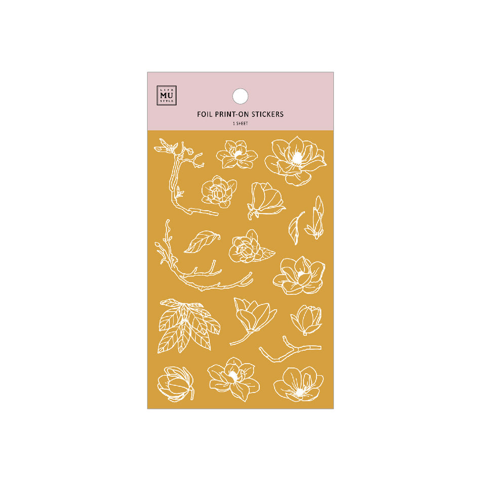 MU Gold Foil Print-On Transfer Sticker Sheet - No. 04 Magnolia Flowers