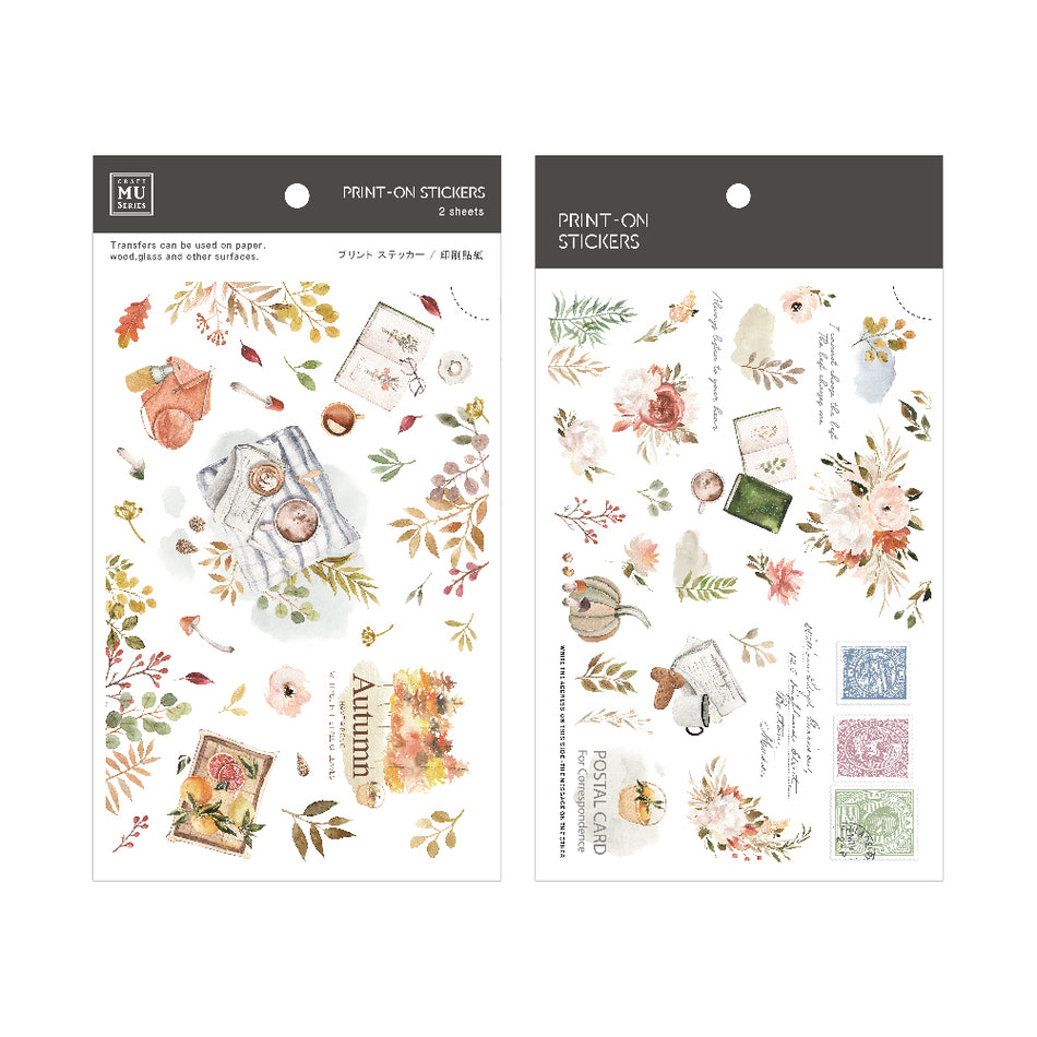 MU Print-On Transfer Sticker Sheet - No. 207 Cozy Autumn Leaves and Treats