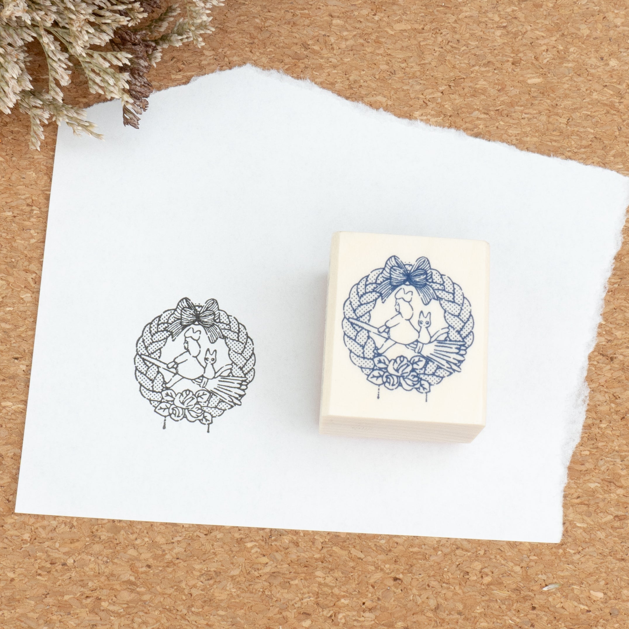Beverly Studio Ghibli Rubber Wooden Stamp - Kiki's Delivery Service - Kiki & Jiji Wreath Example