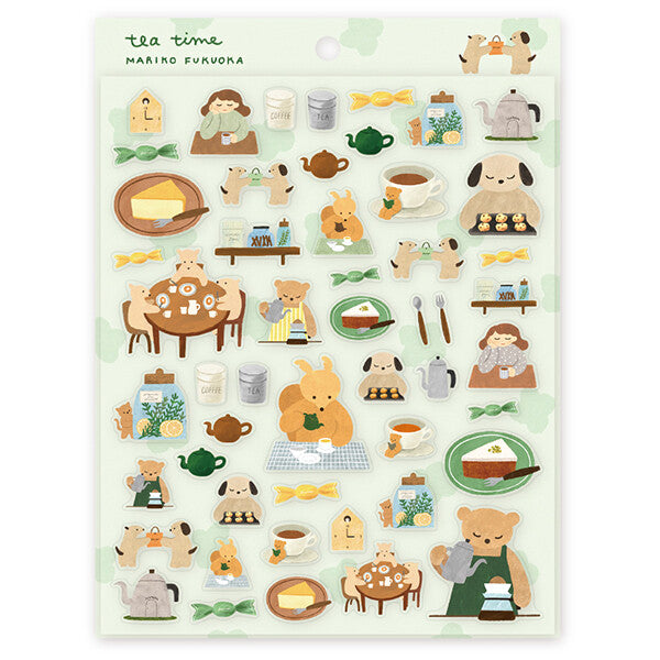 Cozyca x Mariko Fukuoka Clear Sticker Sheet - Tea Time White Background 