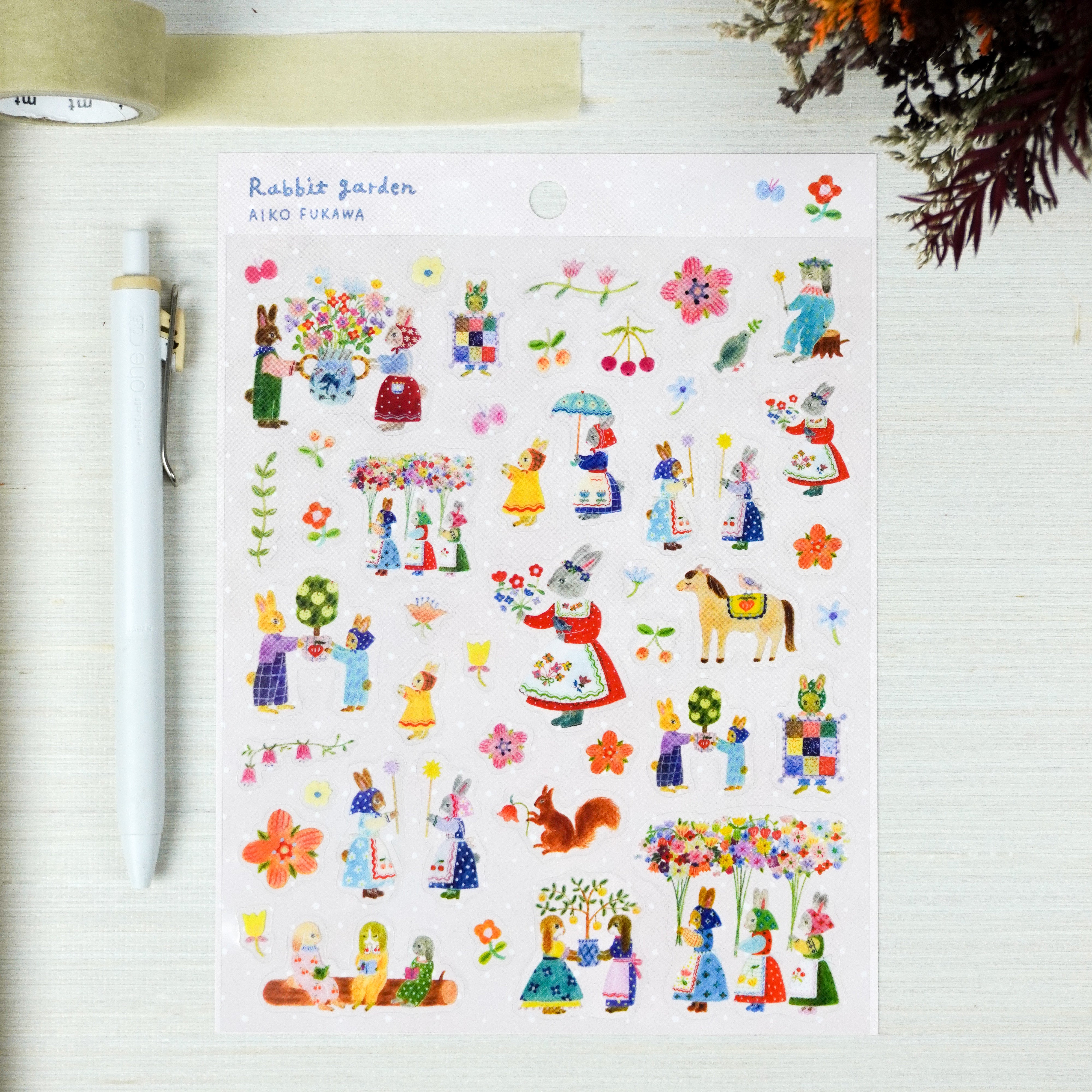 Cozyca x Aiko Fukawa Clear Sticker Sheet - Rabbit Garden – Saiko Stationery