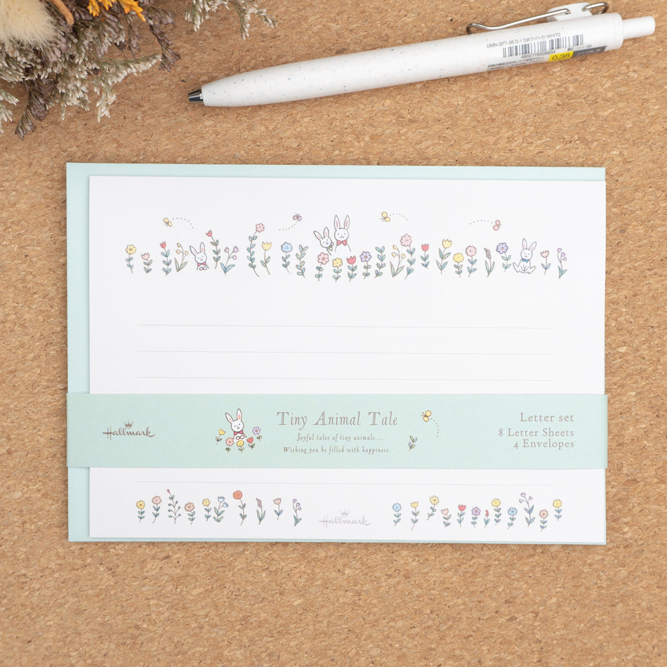 Hallmark Japan Tiny Animal Tale Stationery Set - Rabbits and Flowers