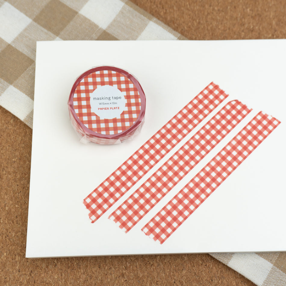 Papier Platz Gingham Washi Tape - Check Red (15mm)