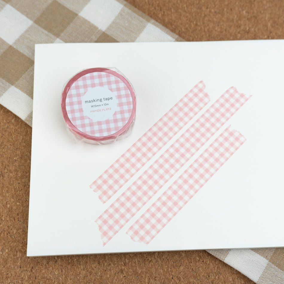 Papier Platz Gingham Washi Tape - Check Pink (15mm)