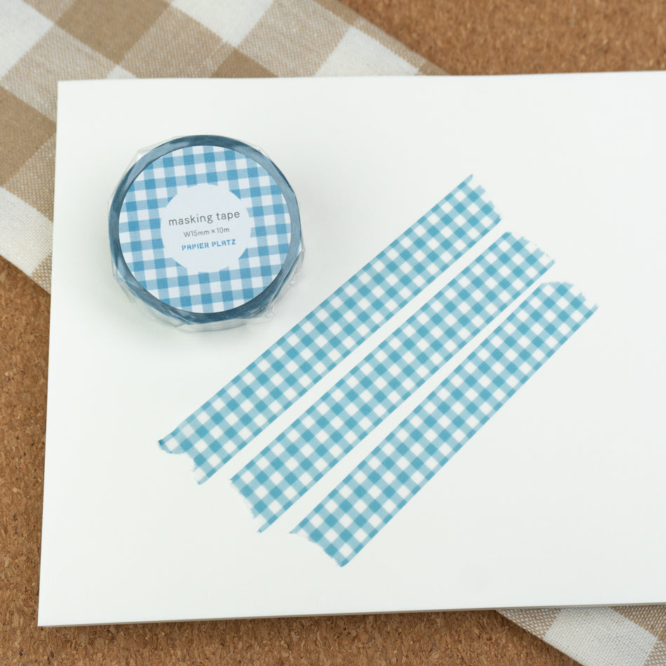 Papier Platz Gingham Washi Tape - Check Cerulean Blue (15mm)