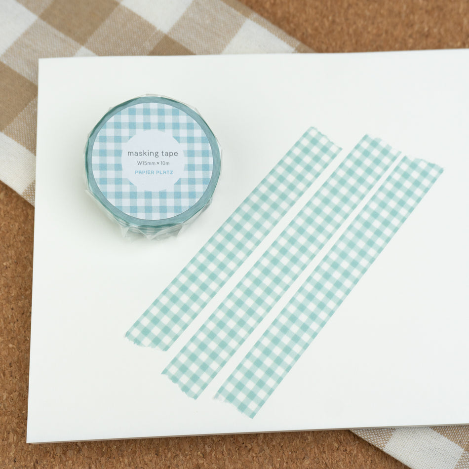 Papier Platz Gingham Washi Tape - Check Aquamarine (15mm)