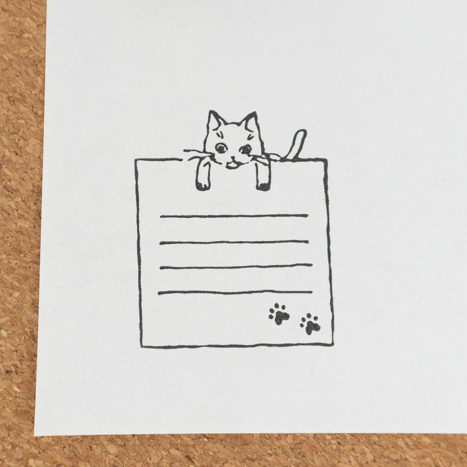 Kodomo No Kao Wooden Rubber Stamp - Cat Lined Paper