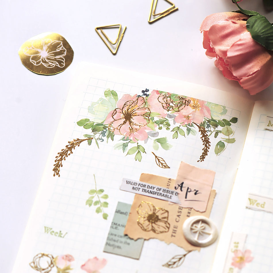 MU Print-on Gold Foil Stickers - No. 003 Blooming Flowers