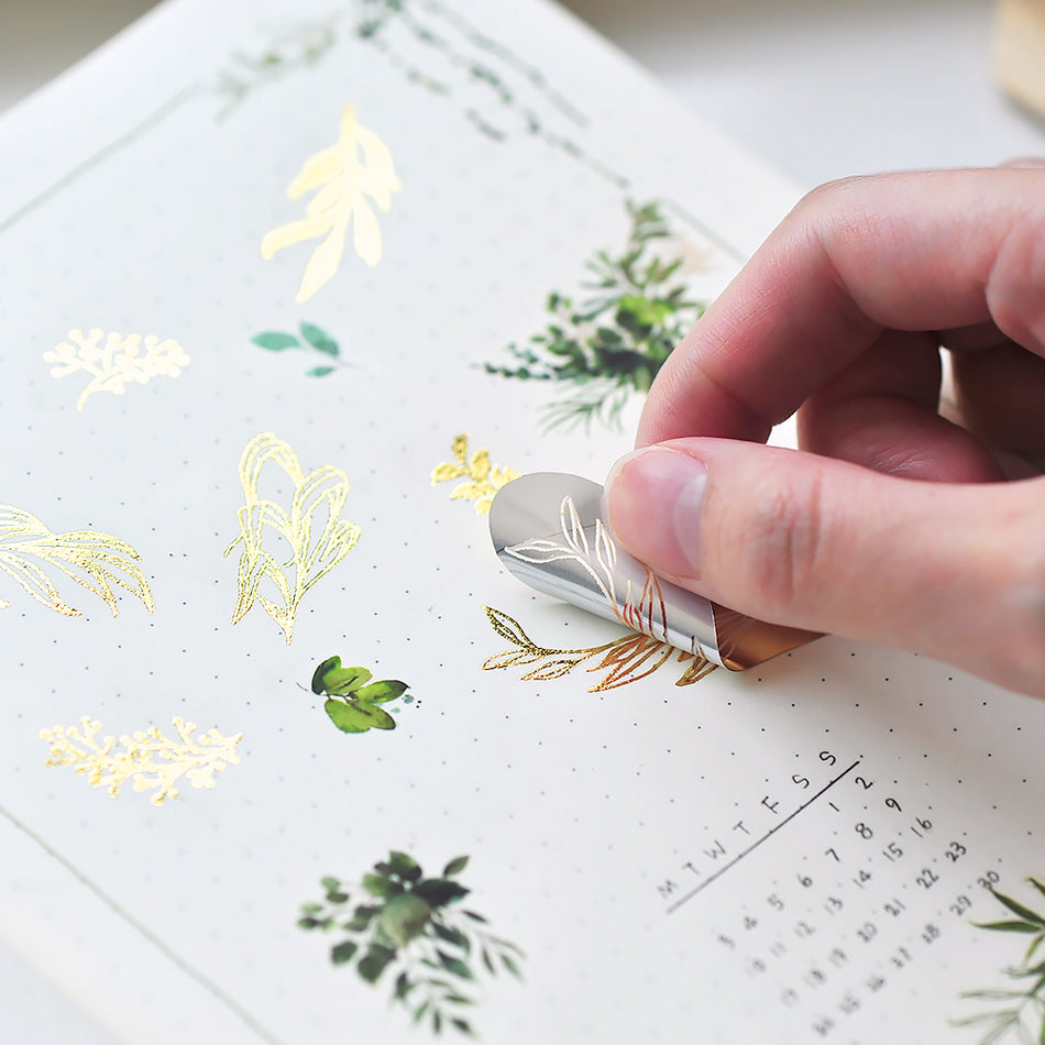 MU Print-on Gold Foil Stickers - No. 002 Delicate Leaves and Stems