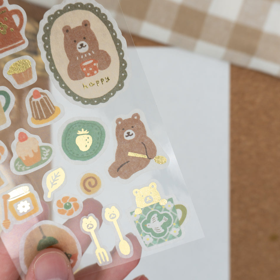 Furukawashiko Washi Sticker Sheet with Gold Foil - Cozy Winter Bears