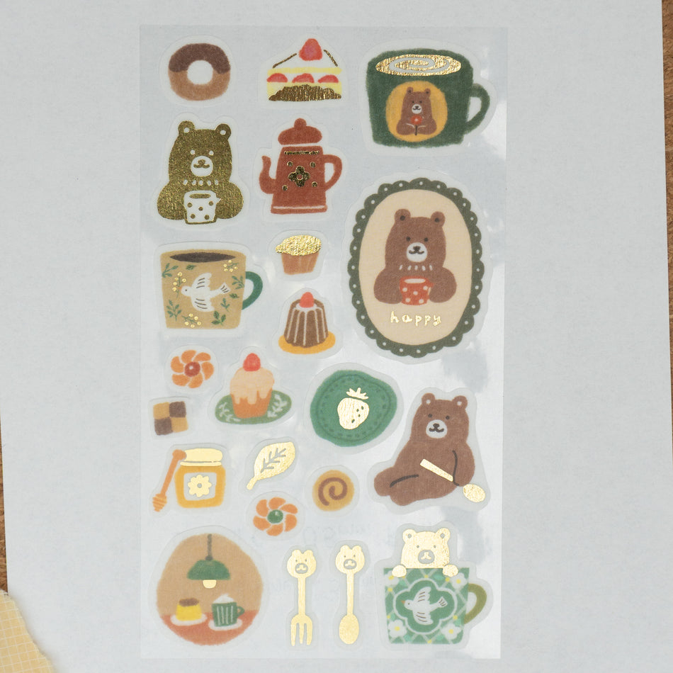 Furukawashiko Washi Sticker Sheet with Gold Foil - Cozy Winter Bears