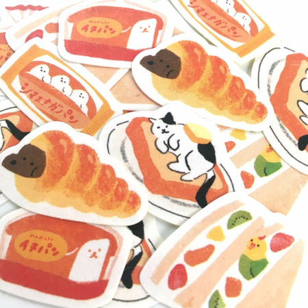 Furukawashiko Sweet Animal Workshop Washi Flake Stickers - Bread Bakery Close Up