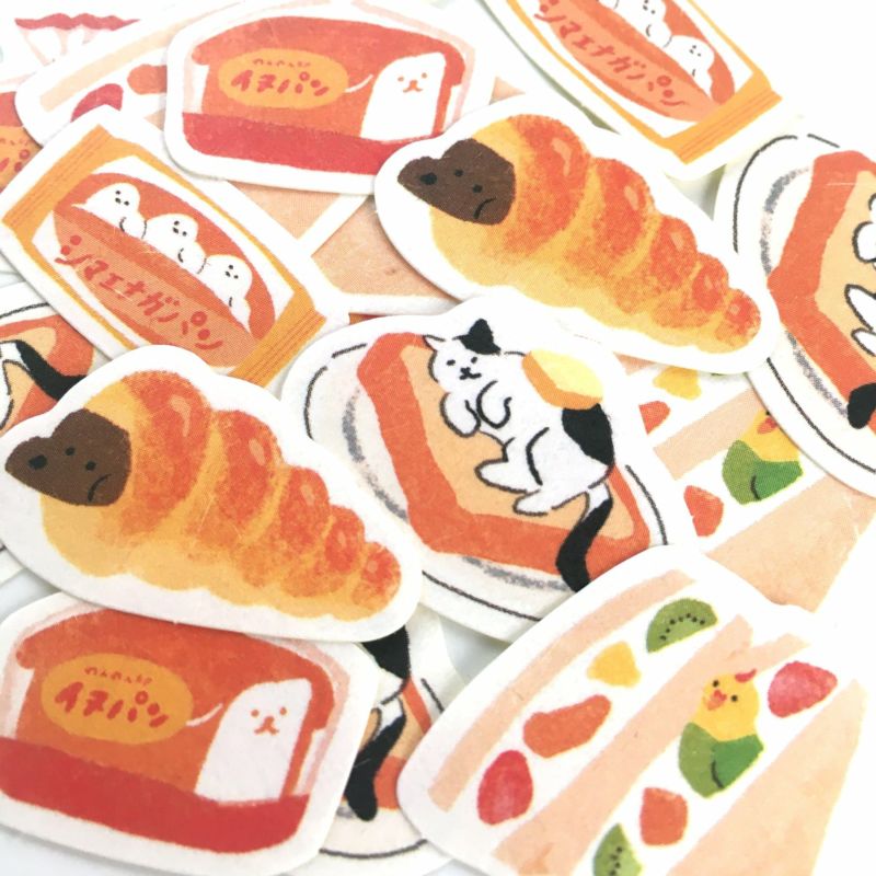 Furukawashiko Sweet Animal Workshop Washi Flake Stickers - Bread Bakery Close Up