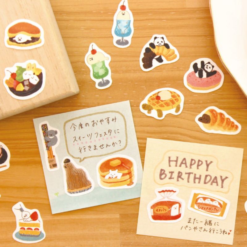 Furukawashiko Sweet Animal Workshop Washi Flake Stickers - Bread Bakery On Table