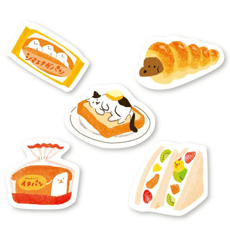 Furukawashiko Sweet Animal Workshop Washi Flake Stickers - Bread Bakery White background Singles