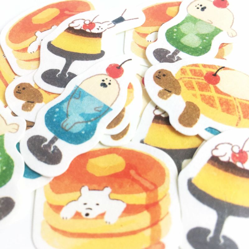 Furukawashiko Sweet Animal Workshop Washi Flake Stickers - Soda Cafe Treats Close up