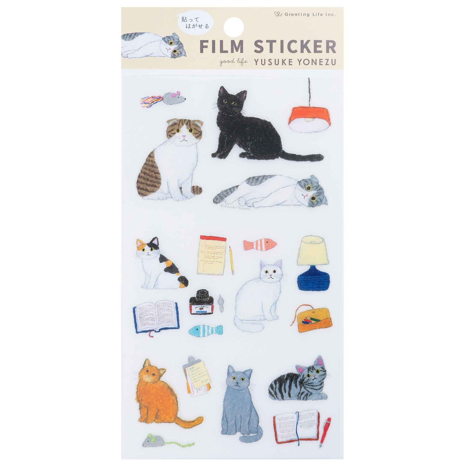 Greeting Life Inc. Matte Film Sticker Sheet - Yusuke Yonezu Cats White Bg