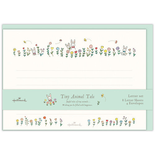 Hallmark Japan Tiny Animal Tale Stationery Set - Rabbits and Flowers Green