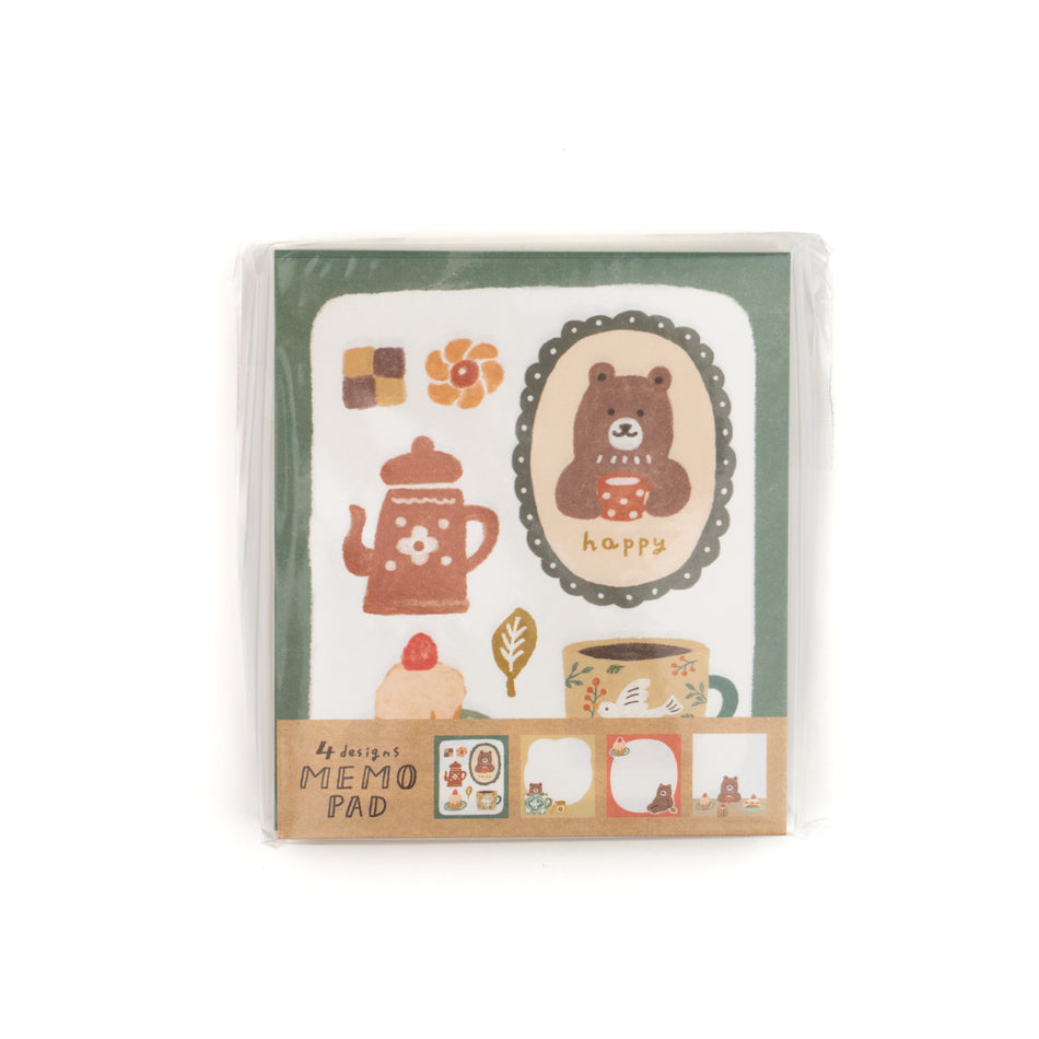 Furukawashiko Sweet Animal Workshop Memo Pad - Brown Bear Tea Time
