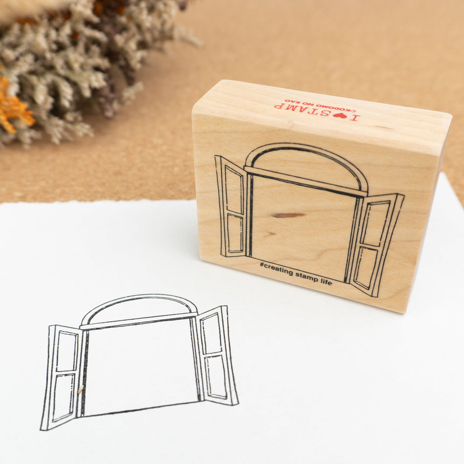 Kodomo No Kao Wooden Rubber Stamp - Open Window Example 2