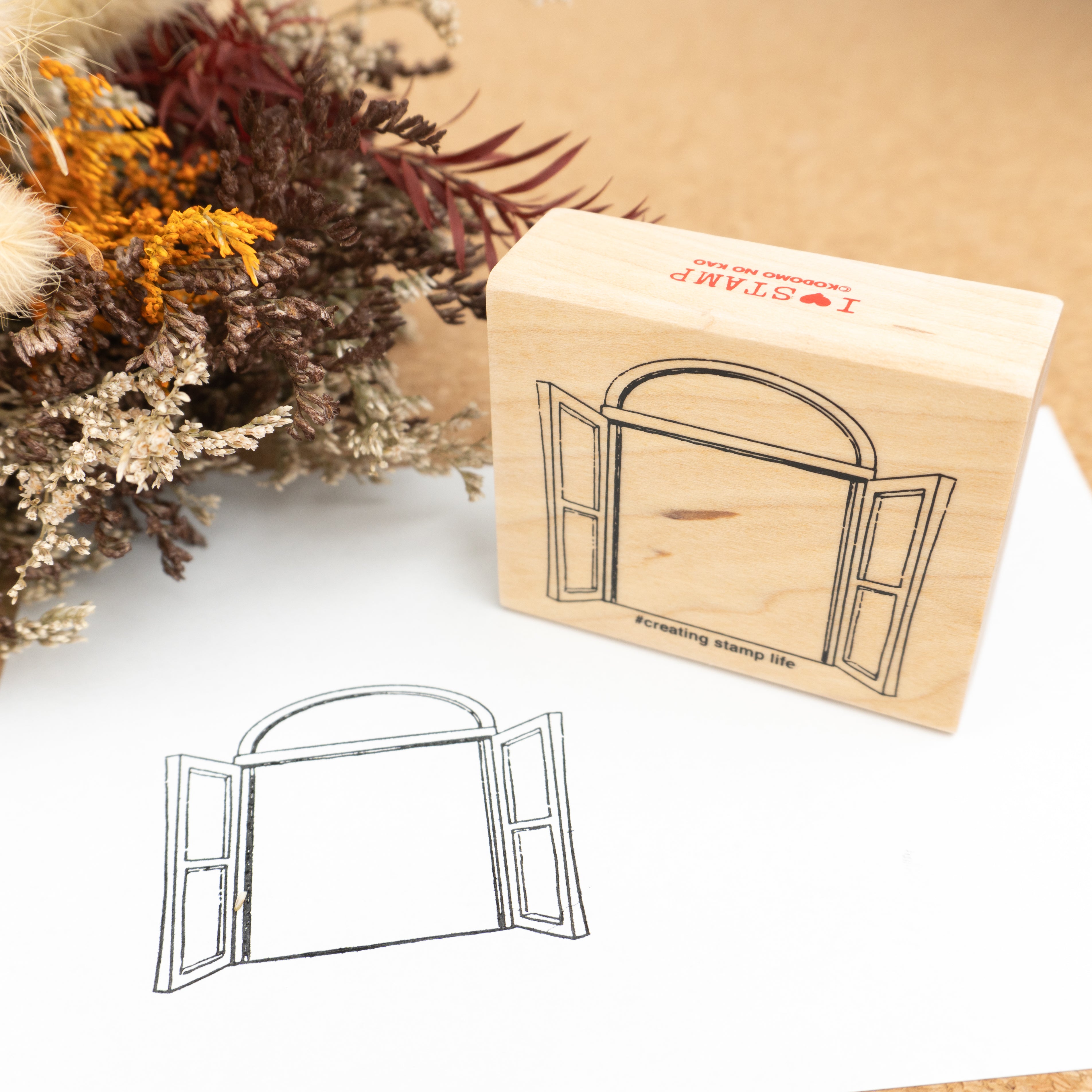 Kodomo No Kao Wooden Rubber Stamp - Open Window Example 3