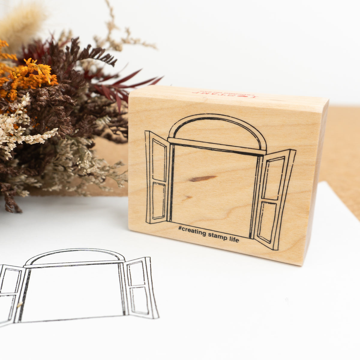 Kodomo No Kao Wooden Rubber Stamp - Open Window Example 4