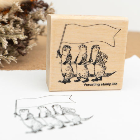 Kodomo No Kao Wooden Rubber Stamp - Otter Expedition Example Close Up