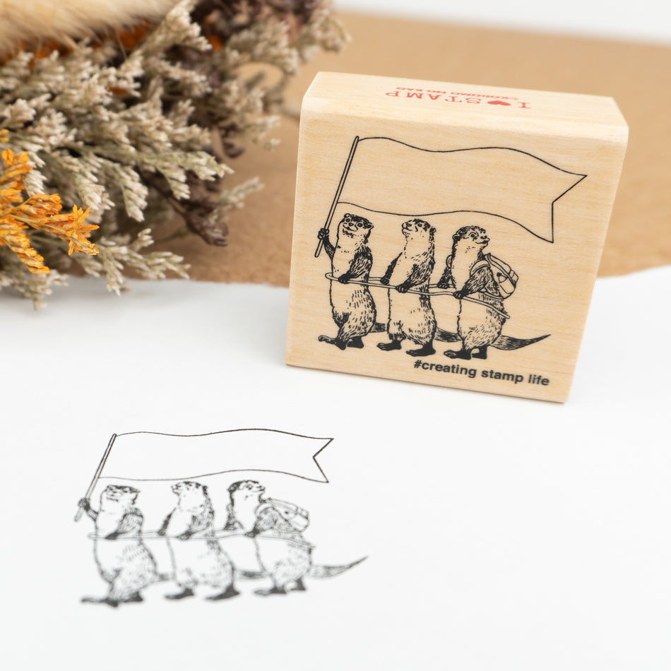 Kodomo No Kao Wooden Rubber Stamp - Otter Expedition Example