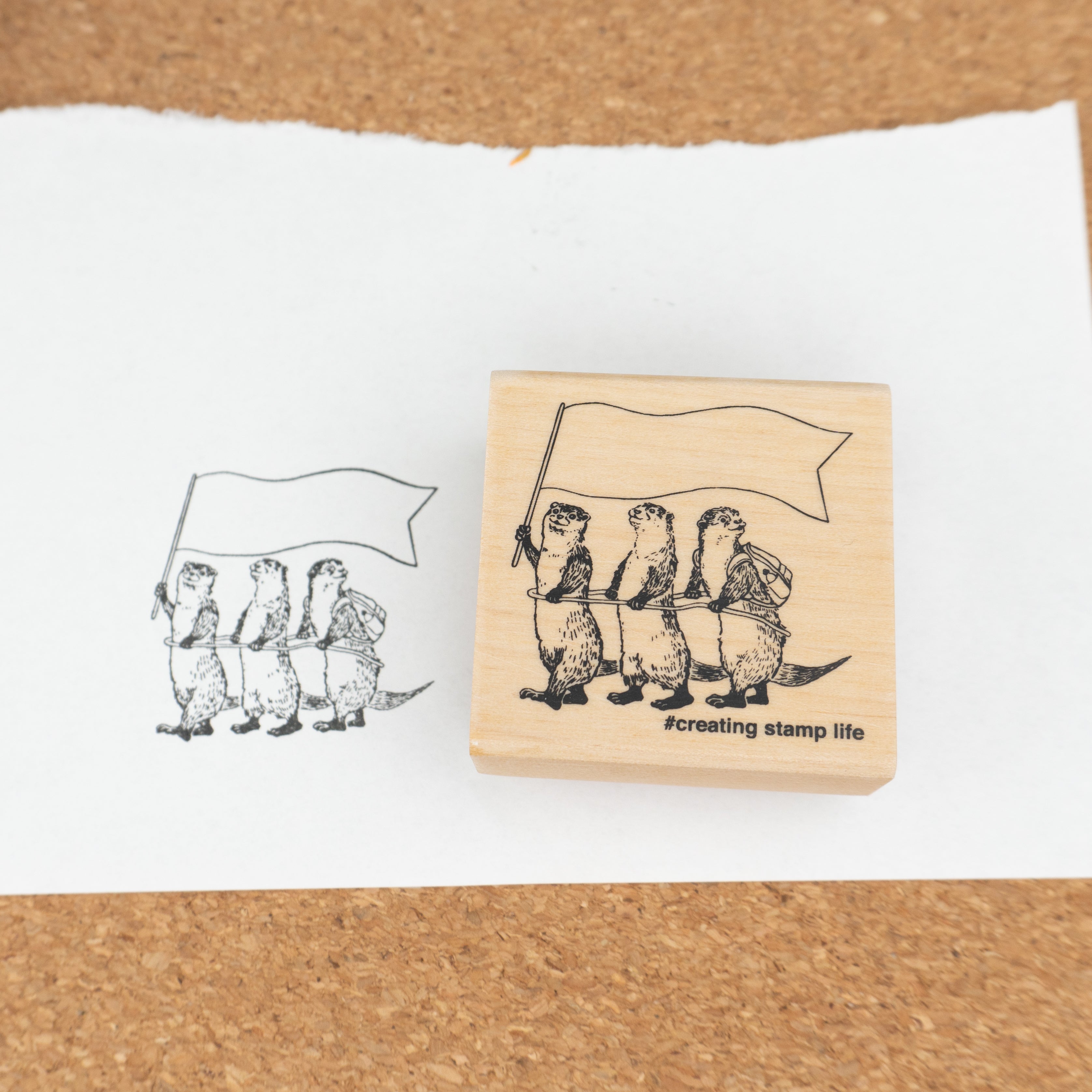 Kodomo No Kao Wooden Rubber Stamp - Otter Expedition paper