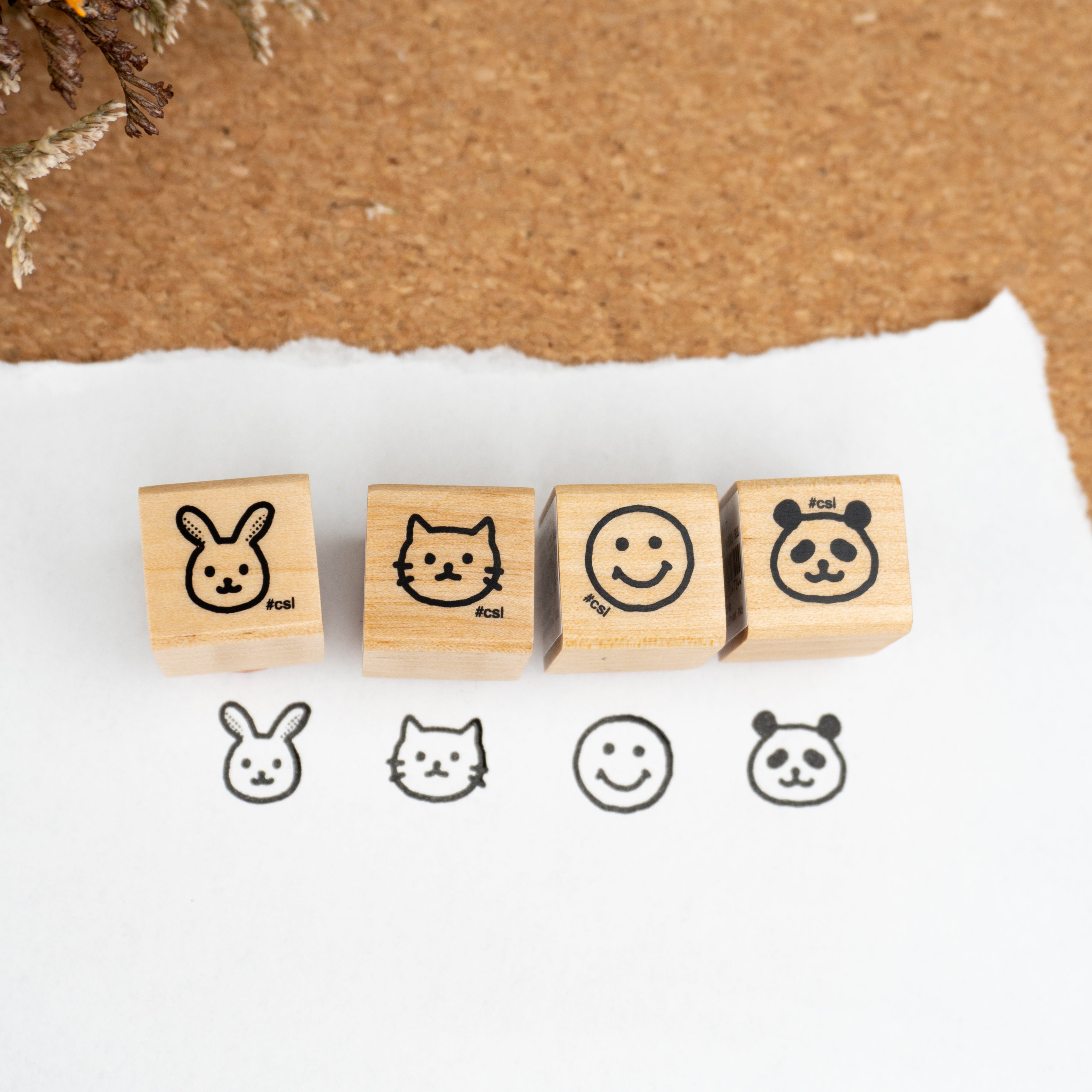 Kodomo No Kao Wooden Rubber Stamp - Small Face Stamps Bunny Cat Smile Panda