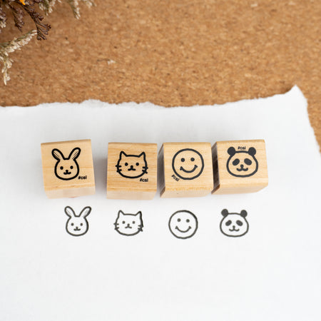 Kodomo No Kao Wooden Rubber Stamp - Small Face Stamps Bunny Cat Smile Panda