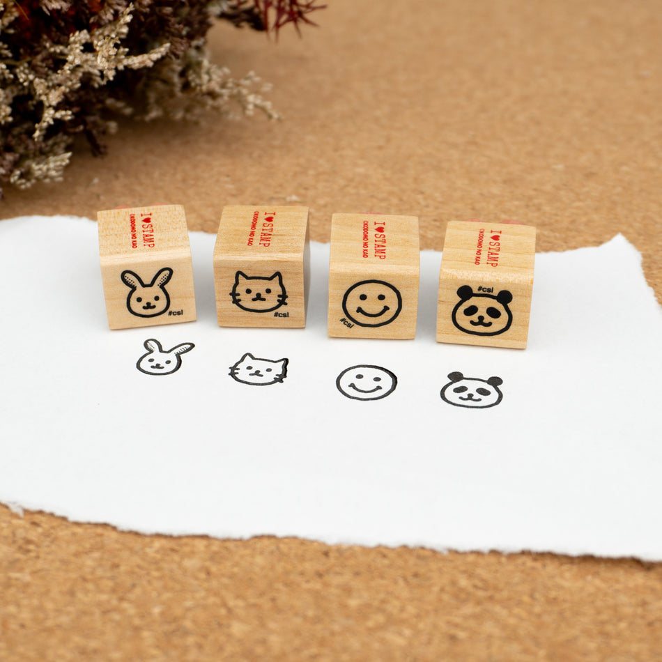 Kodomo No Kao Wooden Rubber Stamp - Small Face Stamps Close Up