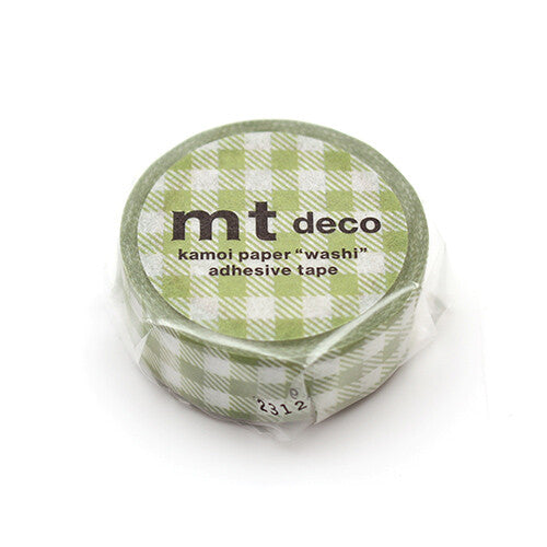 MT Deco Washi Tape - Green Stripy Gingham (15mm)