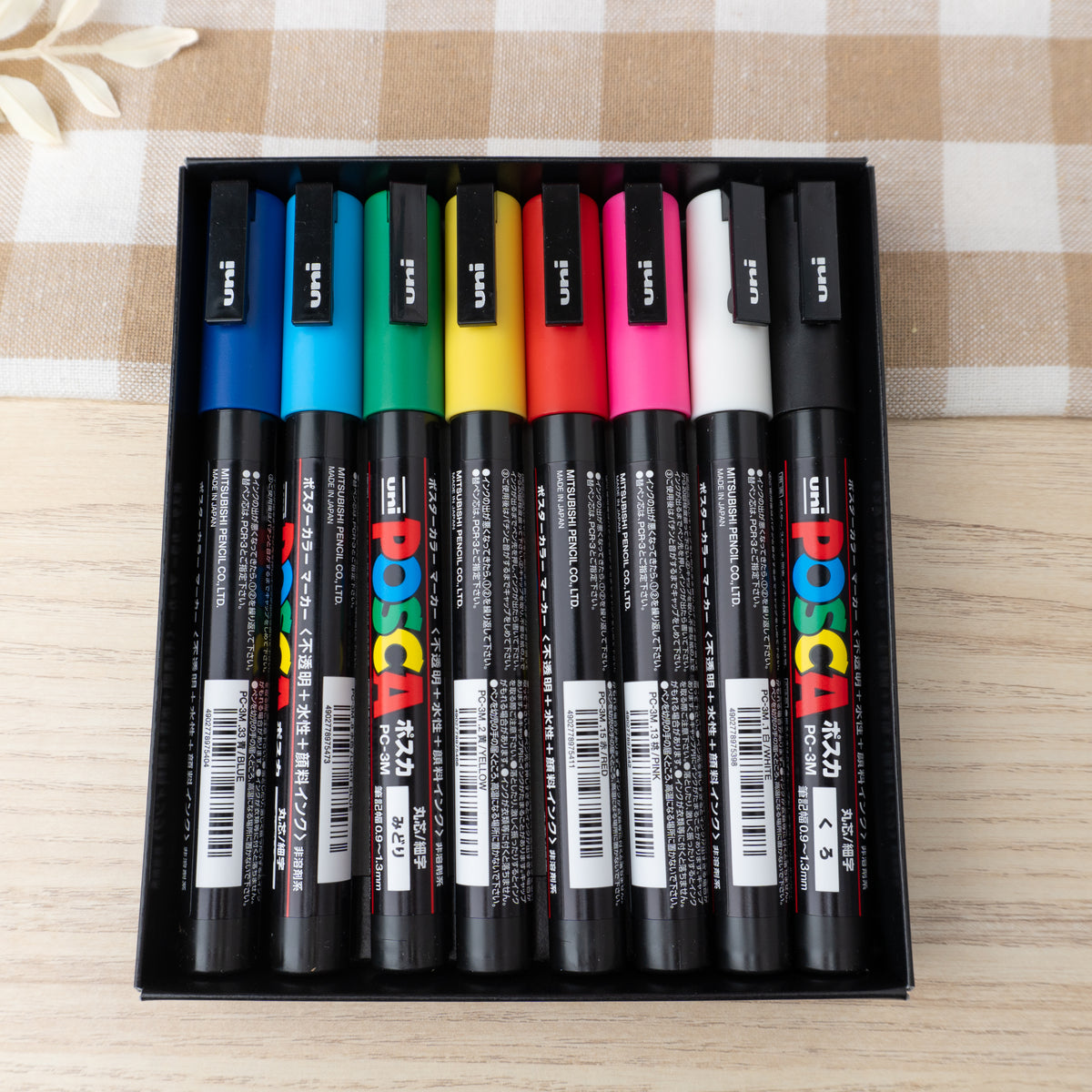 POSCA Art Markers Paint Pens Set of 8 Dark Blue, Light Blue, Green, Yellow, Red, Pink, White and Black